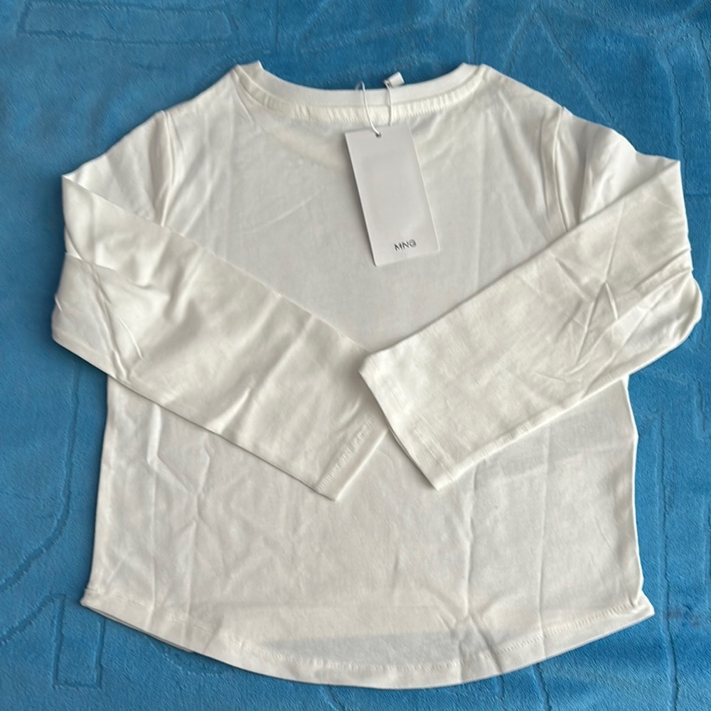 Mango Kids Long Sleeve Tee - White with Black and Pink - Picture 3 of 3